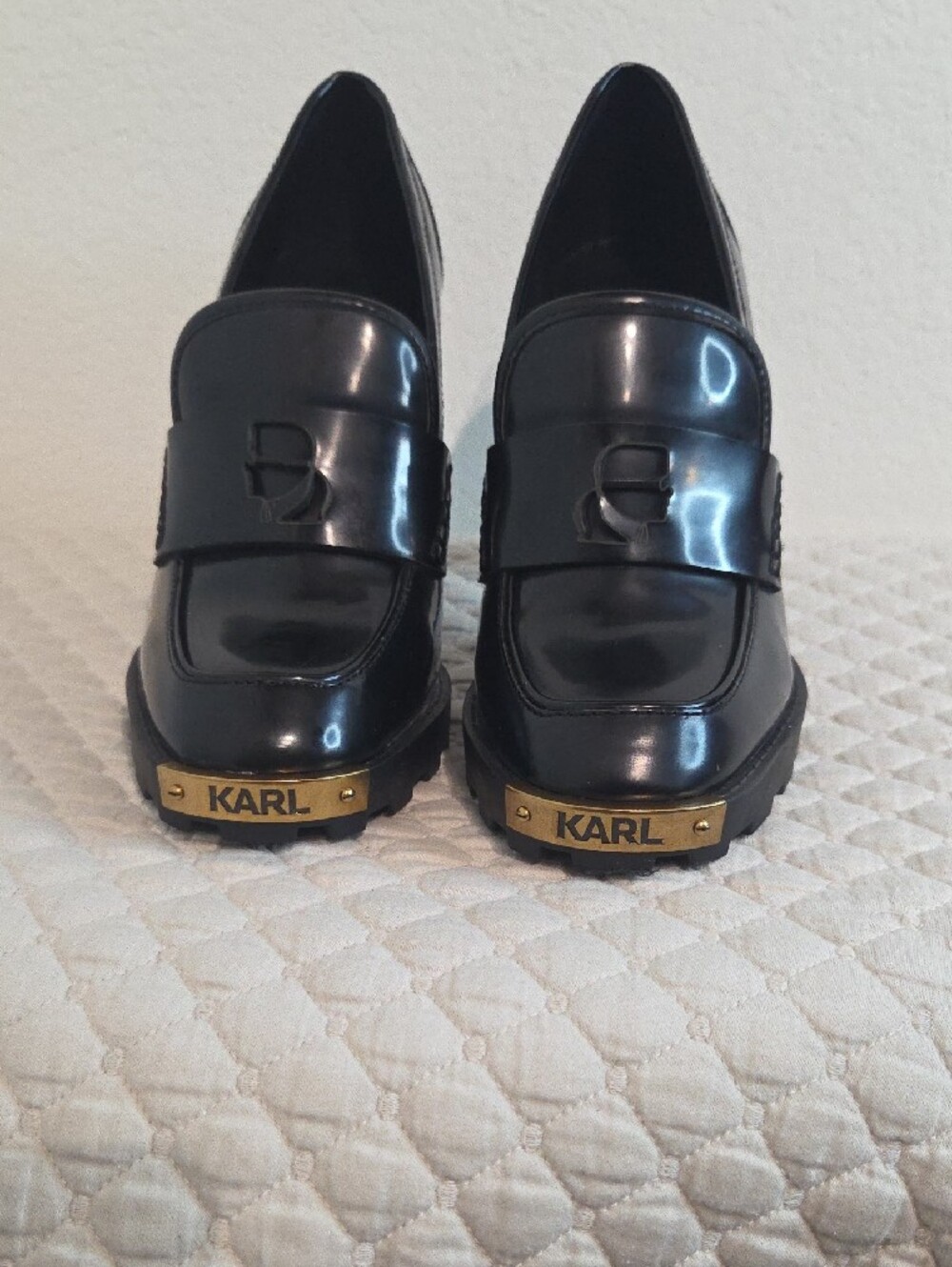 Karl Lagerfeld Black Patent Leather Loafers with Gold Accent - Picture 5 of 5